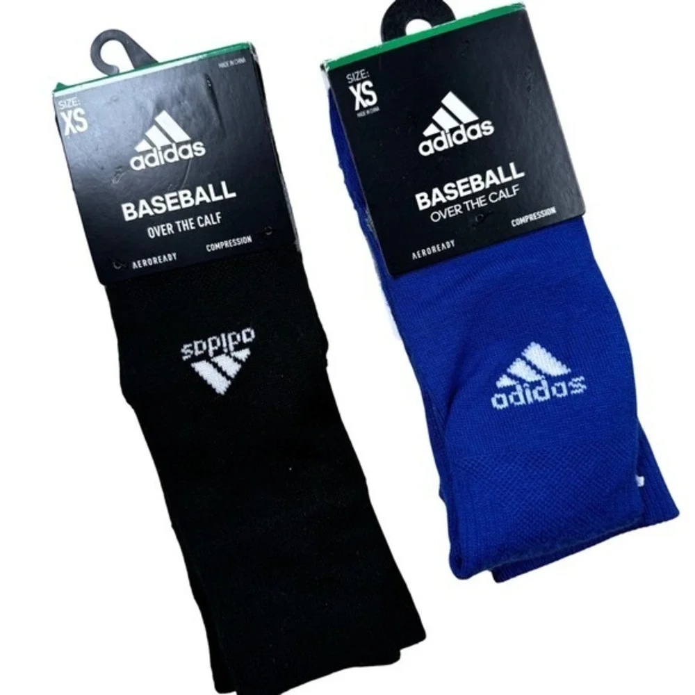 Adidas Baseball Socks Youth XS Blue Black‎ 2 Pairs Over The Calf Aeroready OTC